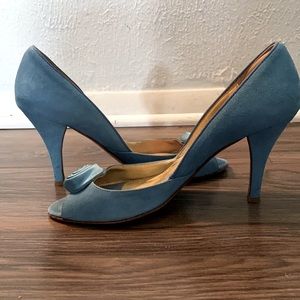 J. Crew Blue Suede Peep-Toe Heels